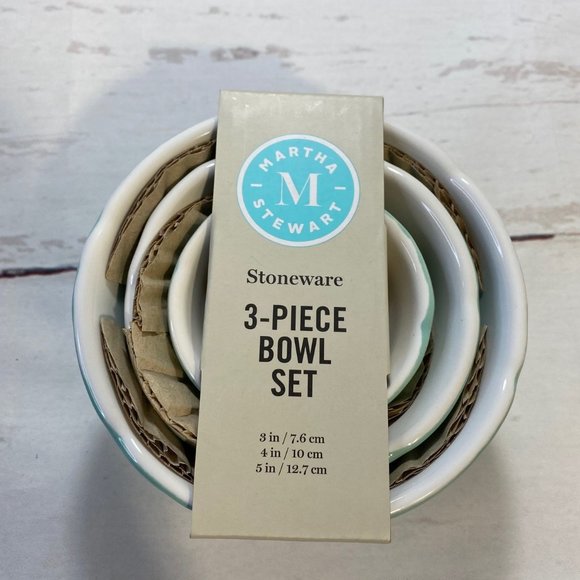 Martha Stewart Stonewear Nesting Mini Bowls Set of 3 Jade Green Color New - Picture 3 of 4